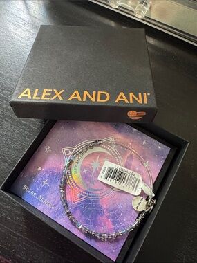 Alex and Ani Silver Beaded Adjustable Bangle with Charm